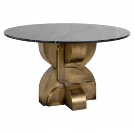 Maddox Mid Century Black Marble Round Dining Table 