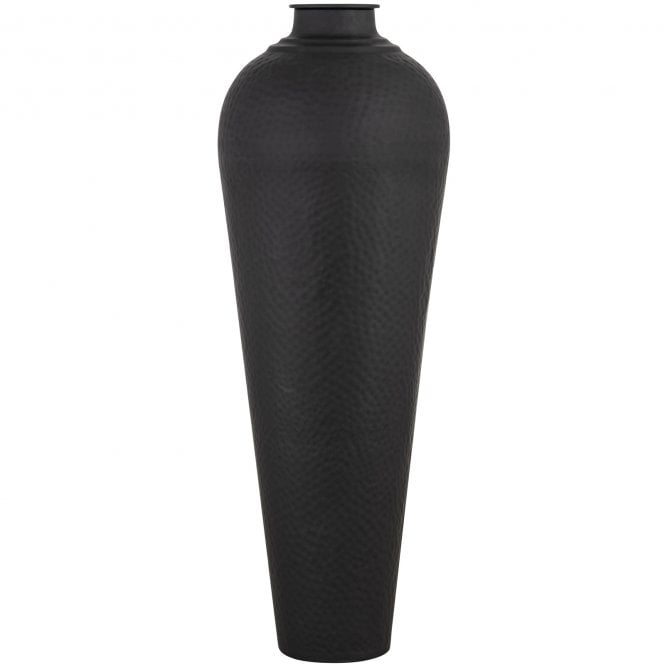 Matt Black Large Hammered Floor Vase | Tall Metal Urn