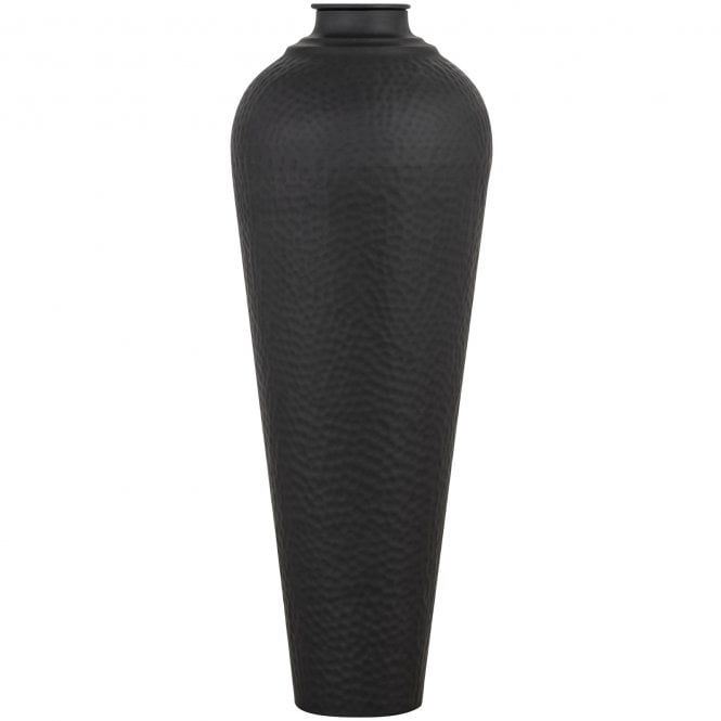 Matt Black Medium Hammered Floor Vase | Tall Metal Decorative Urn