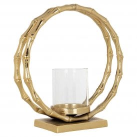 Merlyn Gold Hurricane Candle Holder With Large Glass