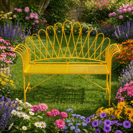 Metal Bench In Art Deco Style - Yellow
