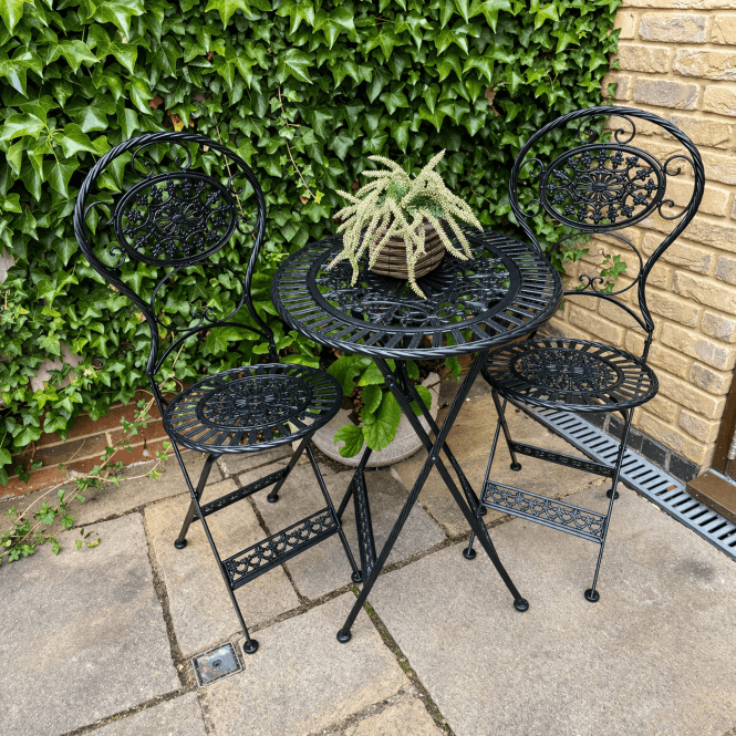 Metal Bistro Set 2 Seater - Black