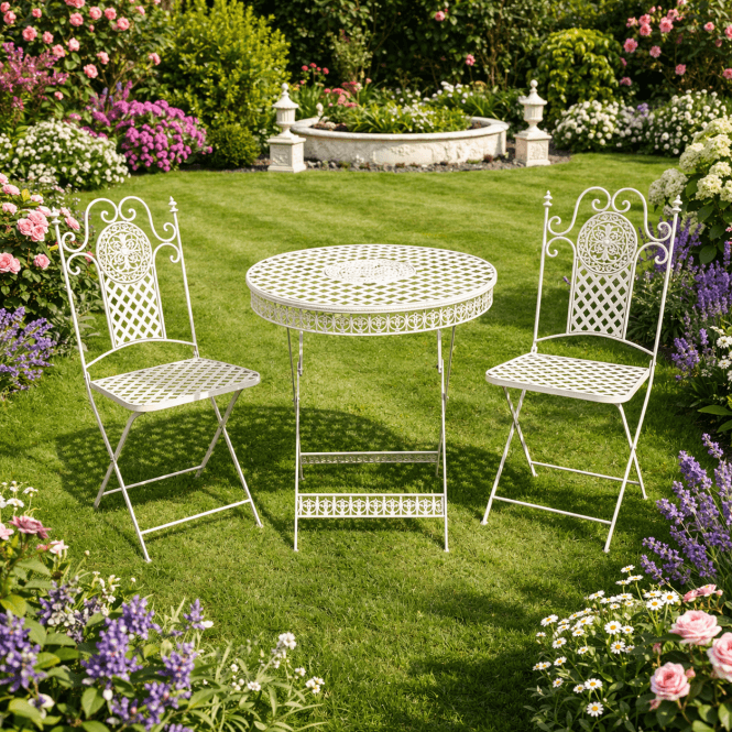 Metal Bistro Set 2 Seater - White