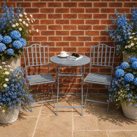 Metal Bistro Set, Grey Garden Table & 2 Chairs