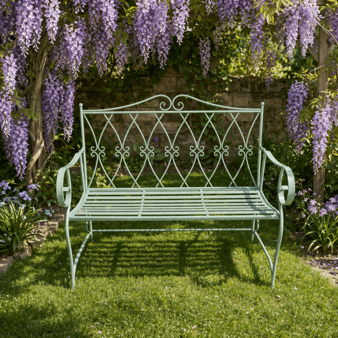 Metal Garden Bench In French Style - Green