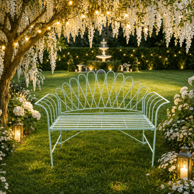 Metal Garden Bench In Provence Style - Blue