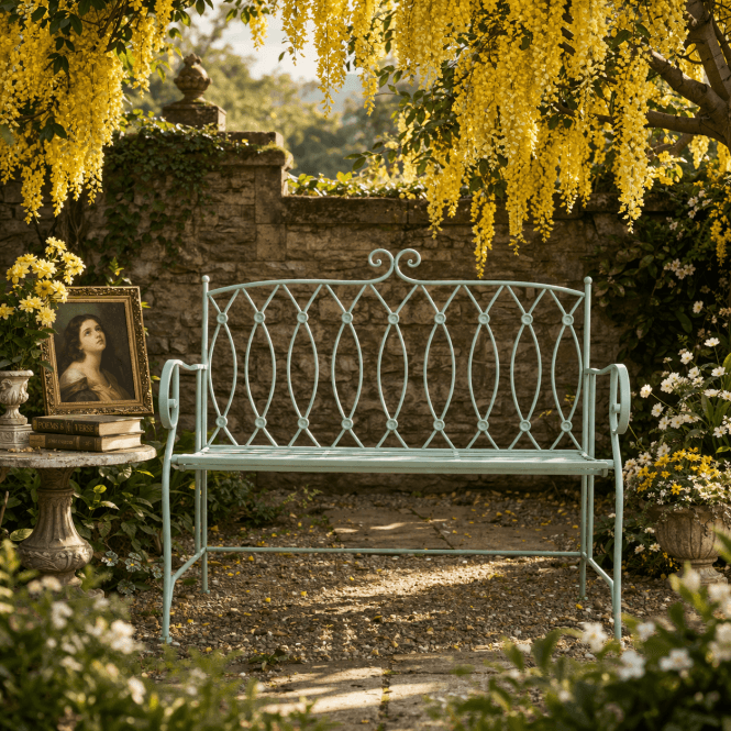 Metal Garden Bench In Provence Style - Green