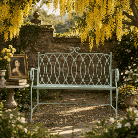 Metal Garden Bench In Provence Style - Green