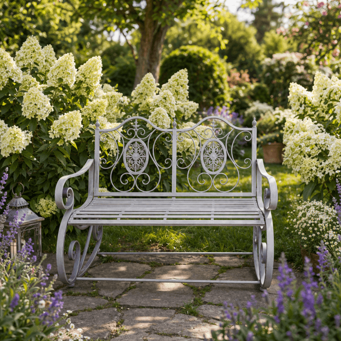 Metal Garden Rocking Bench - Grey