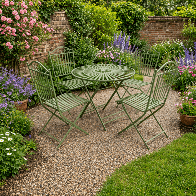 Metal Garden Table And Four Chairs - Green