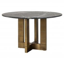 Mid Century Black Marble Round Dining Table - 52''