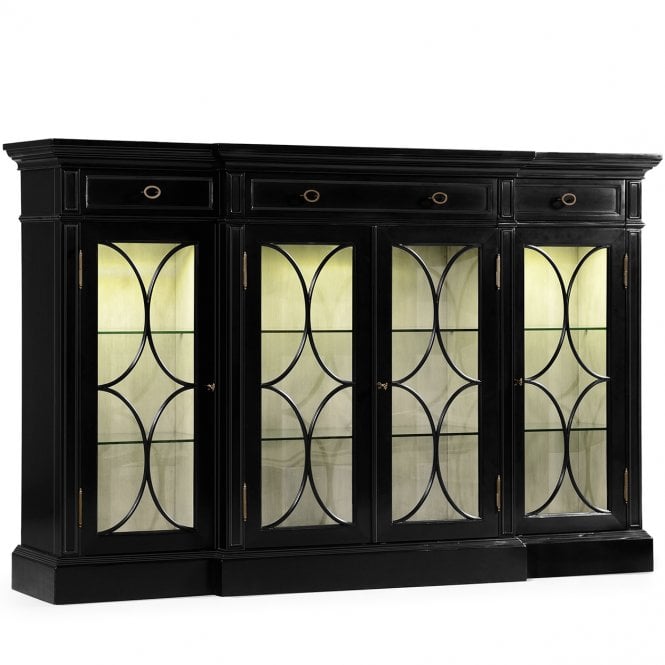Modern Black 4 Door Glass Display Sideboard Cabinet