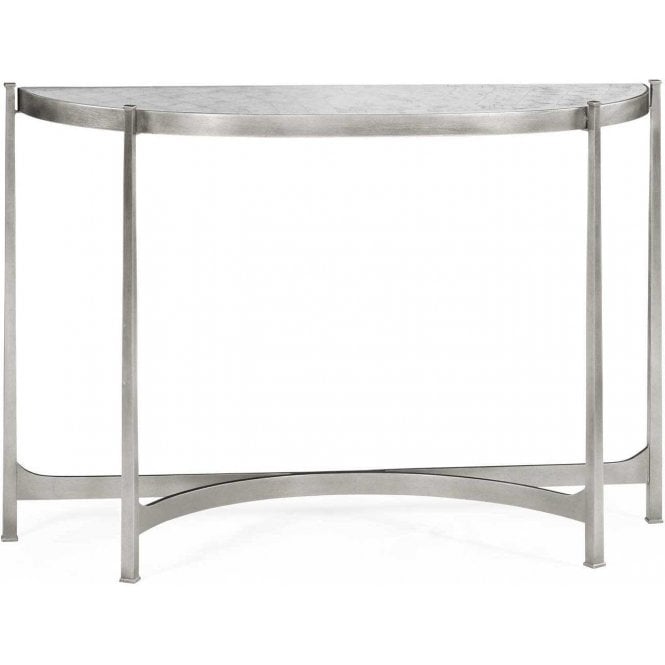 Modern Silver Demilune Console With Glass Top 