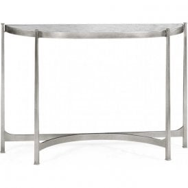 Modern Silver Demilune Console With Glass Top 