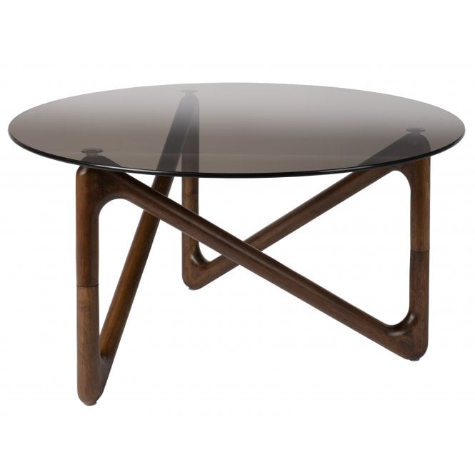 Naia Retro Oak Smoky Glass Round Coffee Table