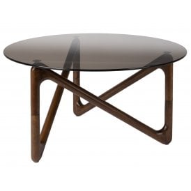 Naia Retro Oak Smoky Glass Round Coffee Table