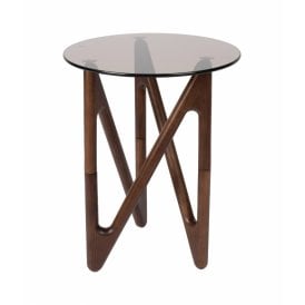 Naia Retro Oak Smoky Glass Round Side Table 