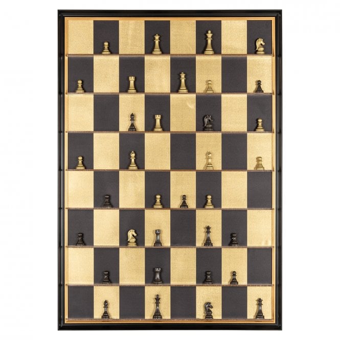 Nala Black & Gold Chess Board Wall Art | Framed 3D Chess Piece Display