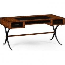 Oak & Black Leather Desk In Industrial Style