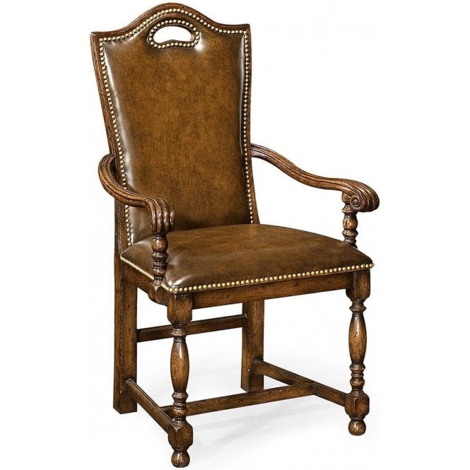 Oak High Back Leather Dining Armchair