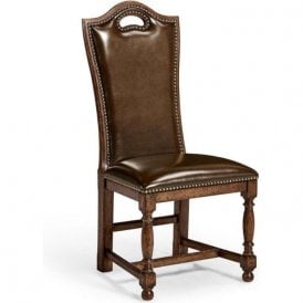 Oak High Back Leather Side Dining Chair