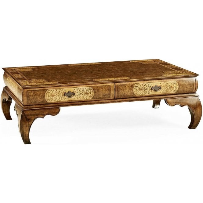 Oriental Walnut Coffee Table With Drawers
