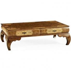 Oriental Walnut Coffee Table With Drawers