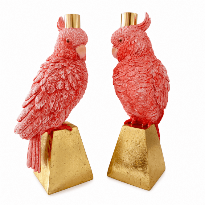 Pair Of Pink & Gold Parrot Candle Holders 