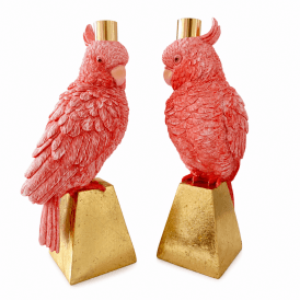 Pair Of Pink & Gold Parrot Candle Holders 