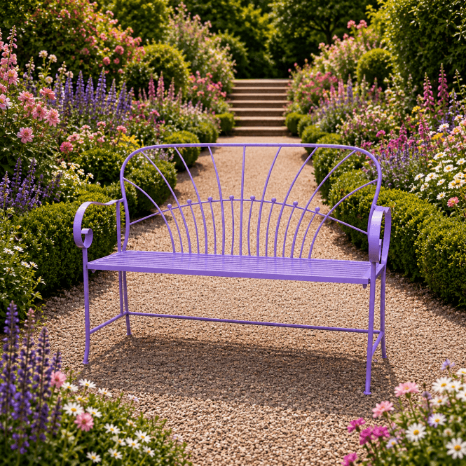 Purple Metal Garden Bench 2 Seater Modern Style