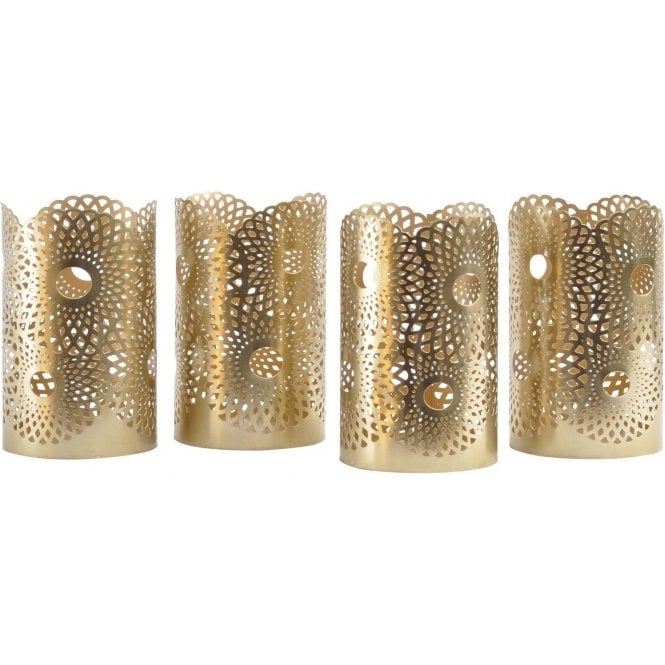 Set Of 4 Metal Gold Tealight Holders