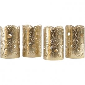 Set Of 4 Metal Gold Tealight Holders