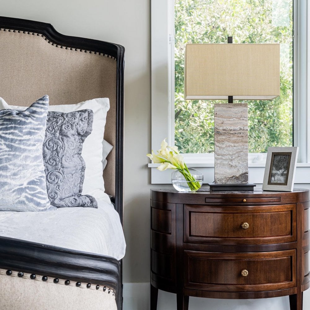 Seton Modern Seton Modern Grey Marble Beige Shade Table Lamp | Swanky Interiors