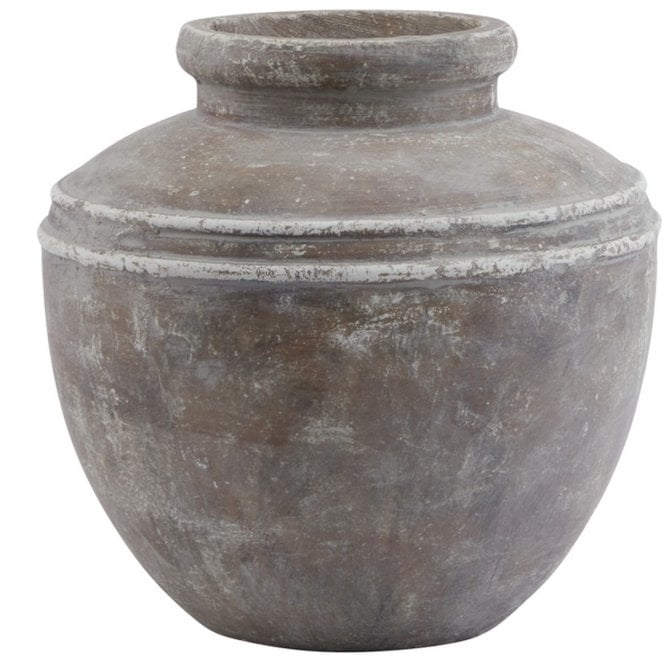 Siena Round Distressed Ceramic Water Pot | Large Brown Rustic Table Decor