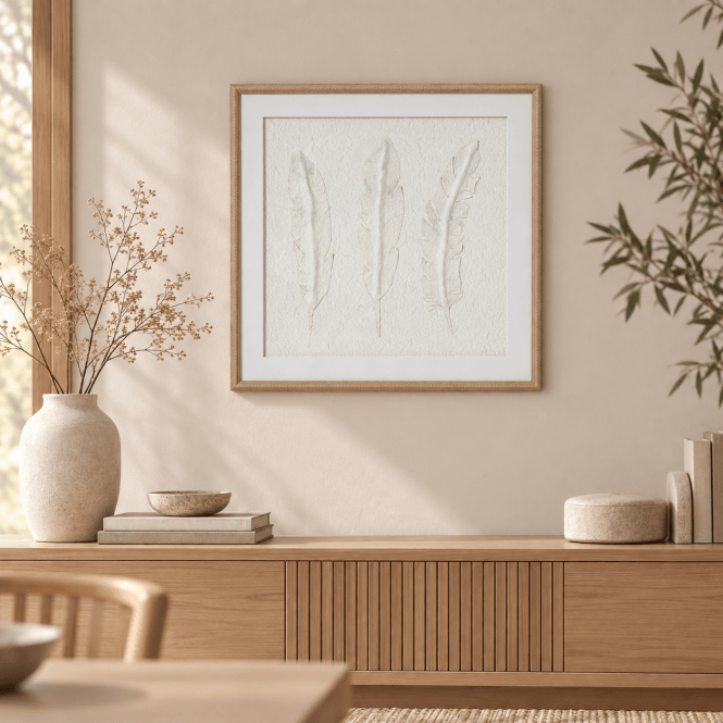 Solli White Feathers Framed Wall Art | Large Minimalist Coastal Decor