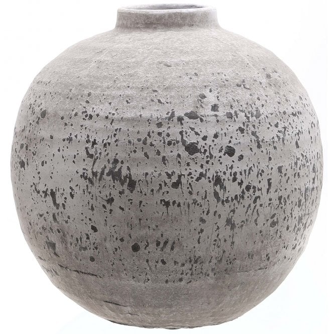 Tiber Round Distressed Stone Ceramic Vase | Large Grey Rustic Table Decor