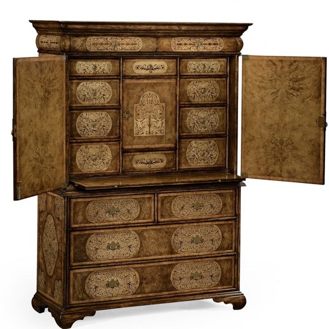 Walnut Bureau Cabinet Writing Desk with Marquetry