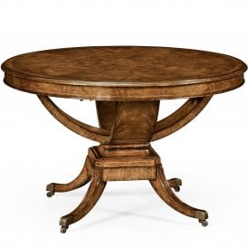 Walnut Round Centre Table With Brass Castors 48''