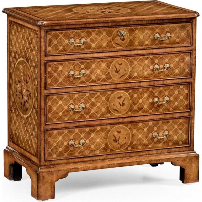 Walnut Small Chest of Drawers With Floral Parquetry