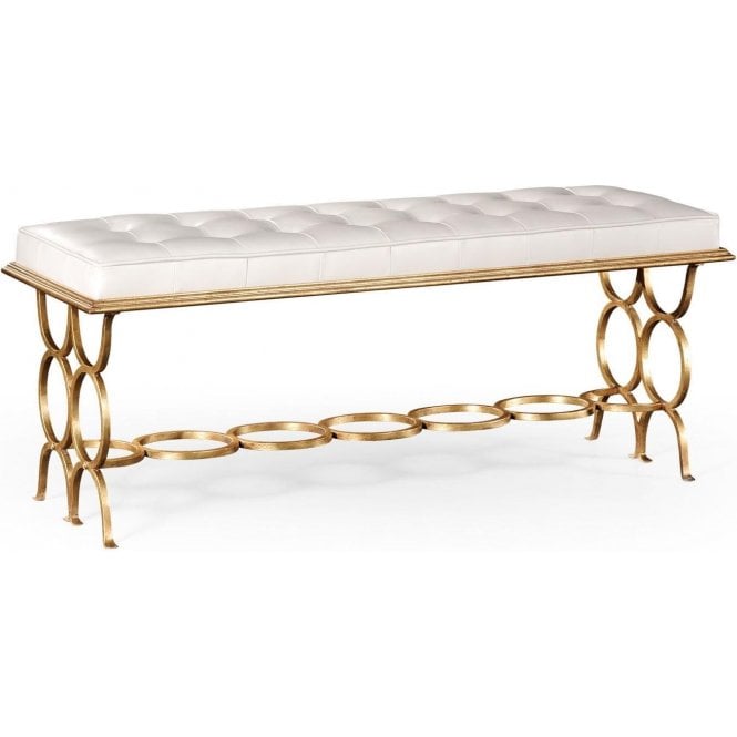 White Leather Bedroom Bench Seat - Gold