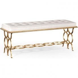 White Leather Bedroom Bench Seat - Gold