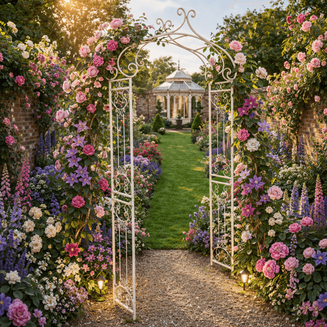White Metal Garden Arch For Climbing Plants 