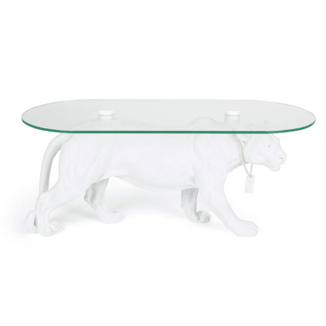 White Panther Glass Top Coffee Table 