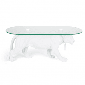 White Panther Glass Top Coffee Table 