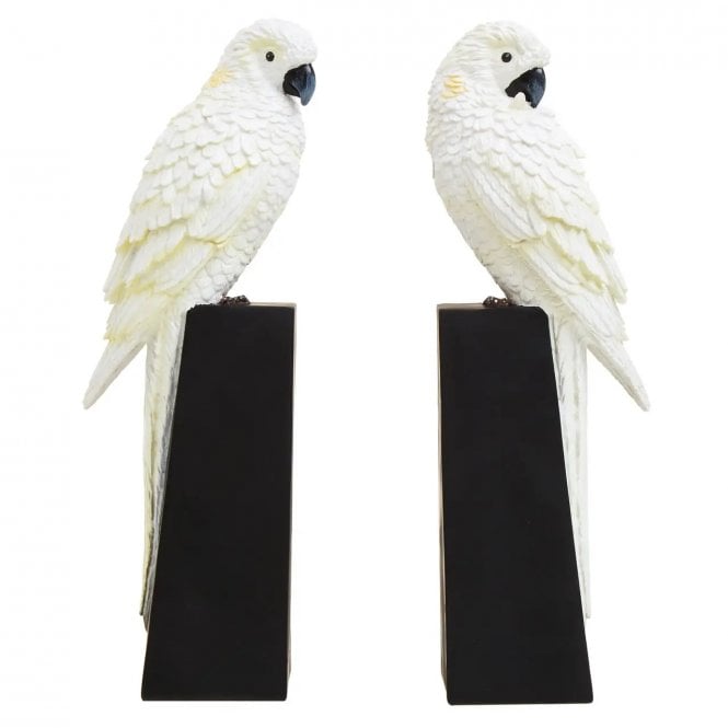 White Parrot Bookends Set of 2 | Tropical Bird Shelf Decor