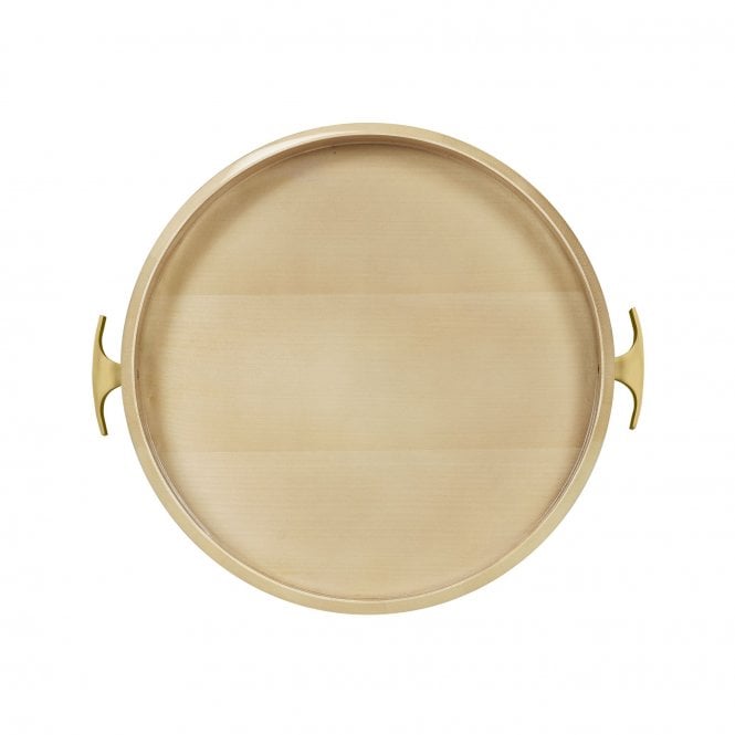 Wooden Serving Tray With Brass Handles - Round