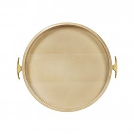 Wooden Serving Tray With Brass Handles - Round