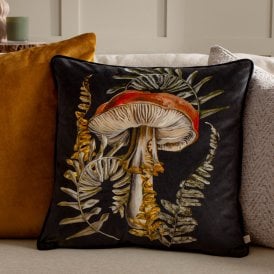 Wylder Black Kielder Mushroom Forest Velvet Cushion 