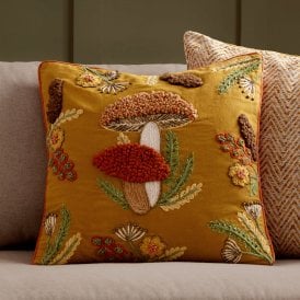 Wylder Mushroom Dell Embroidered Cushion Autumn Gold 