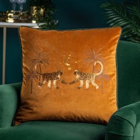 Wylder Orange Embroidered Monkey Velvet Cushion